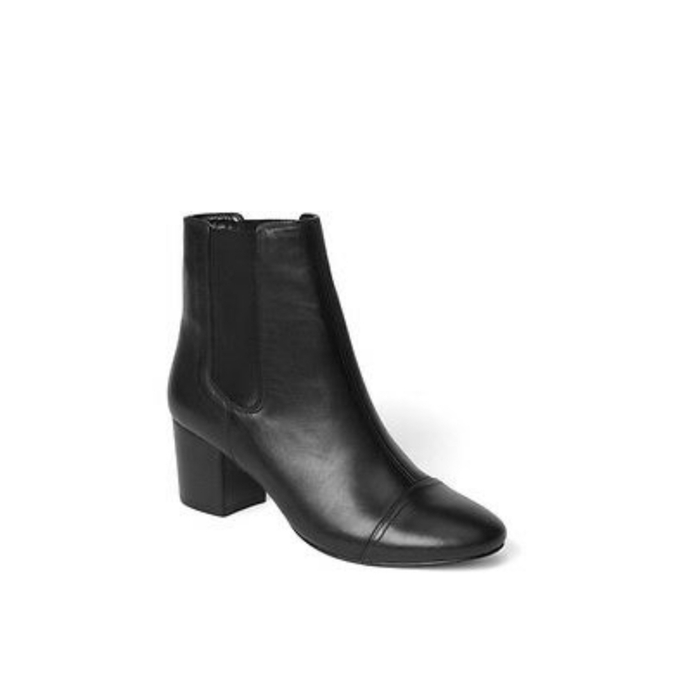 GAP Black Leather Block Heel Jodhpur Boots